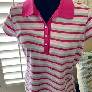 Pebble Beach golf/tennis polo bnwt Large white,fuschia, gray